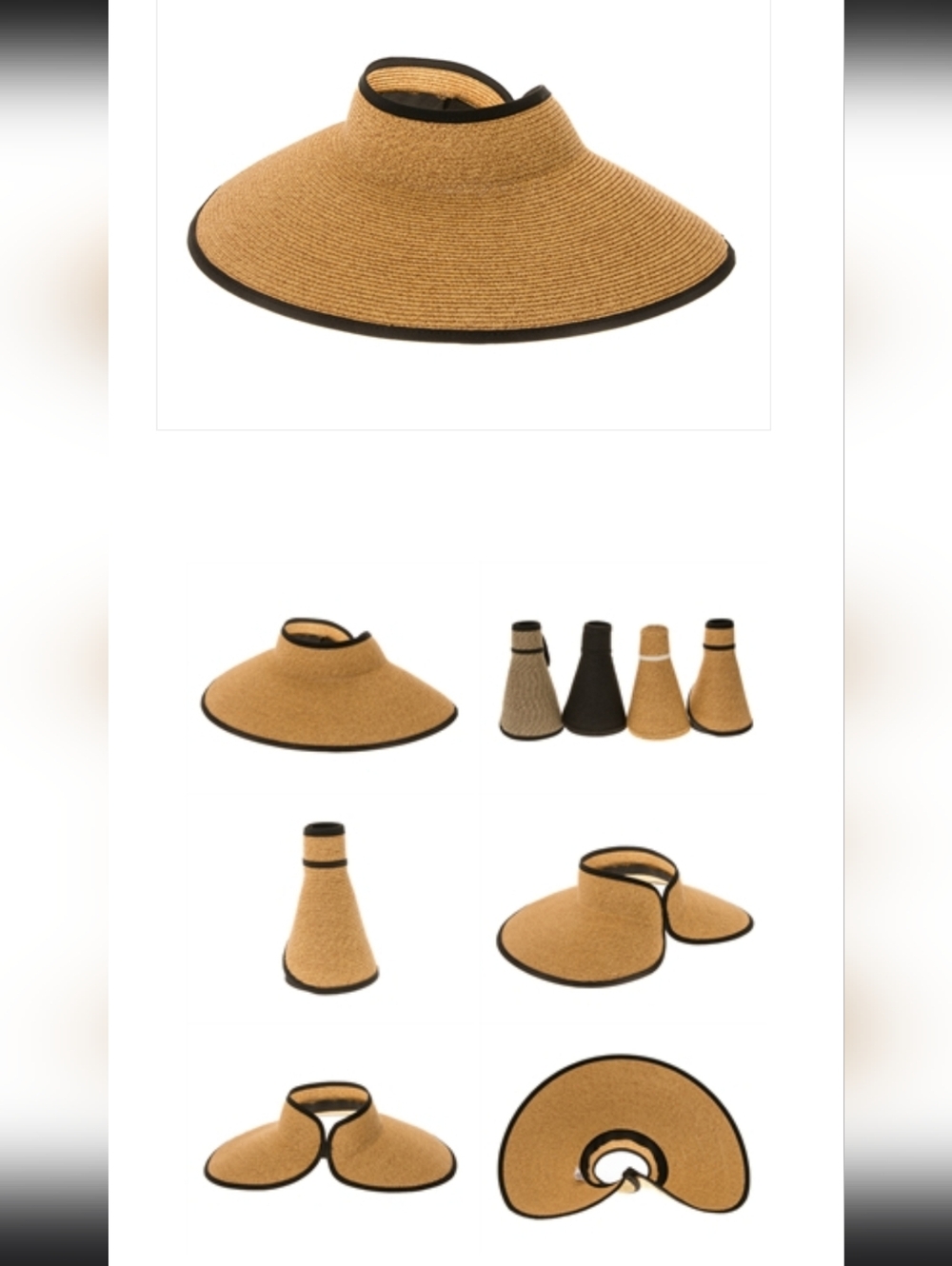 Women's Tan Straw Visor with Tan Trim - Packable Open-Top Sun Visor